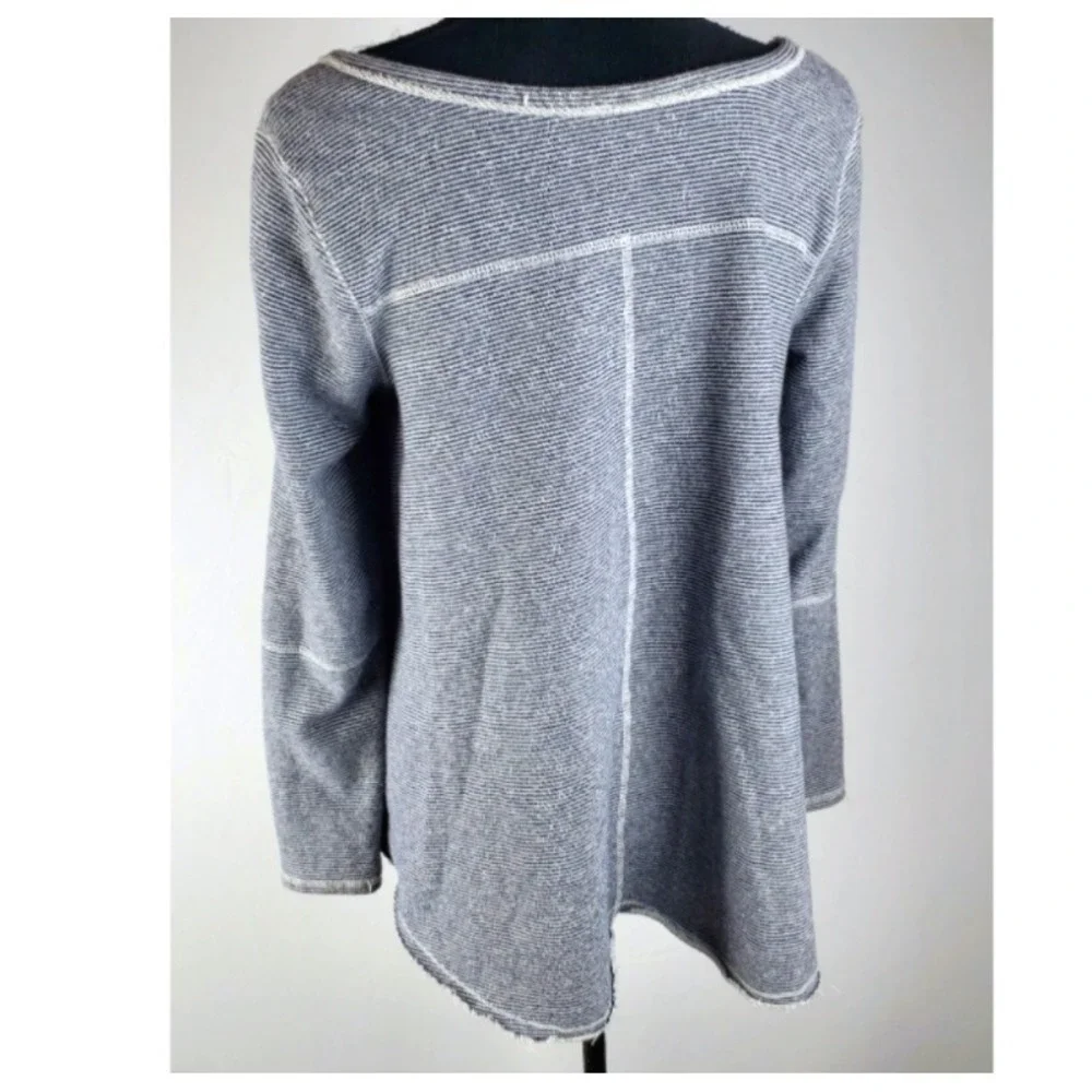 Free People‎ Swing Lace Up Sweatshirt Women's Size Small Navy Blue Ivory Striped